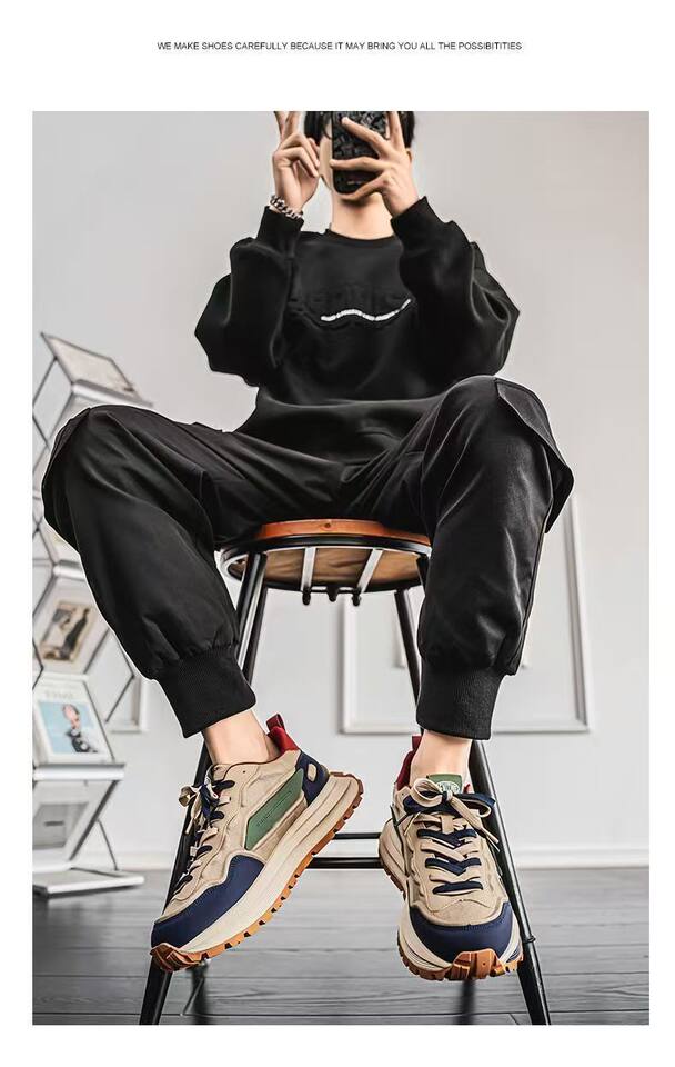 Giày thể thao nam đế dày tăng chiều cao, sneaker phối màu trơn, gót thấp 1–3 cm — C965 Kaki, C965 màu đen, C965 trắng chi tiết 13