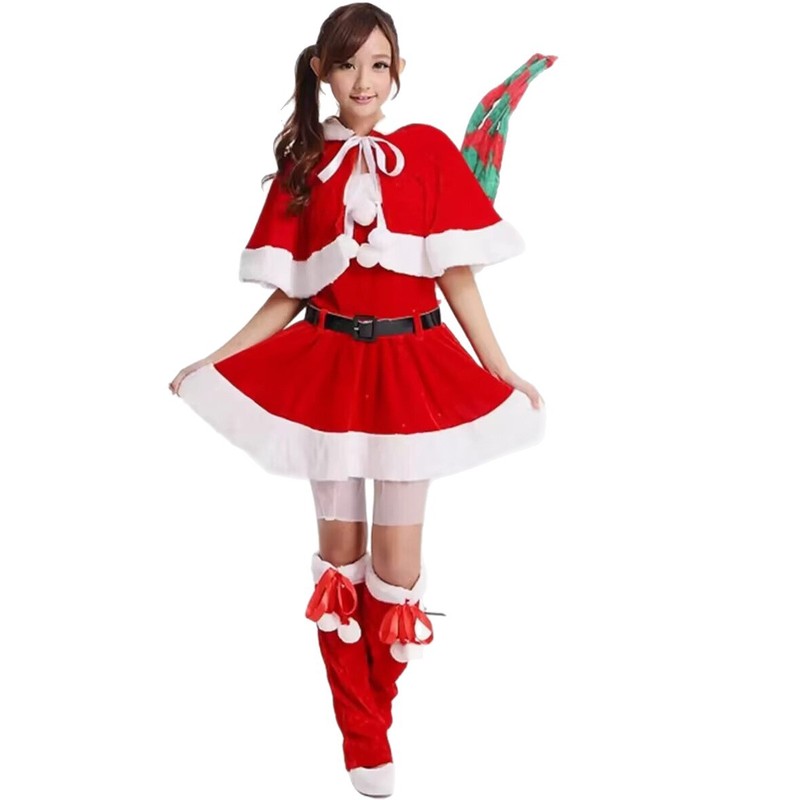 现货 外贸圣诞服装成人女写真服演出服圣诞服饰表演服圣诞连衣裙|undefined