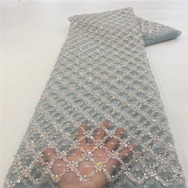 Clásico diamante malla arroz cuentas lentejuelas cuentas bordadas tubo lentejuelas bordado tela vestido falda encaje Malla tela JX2994
