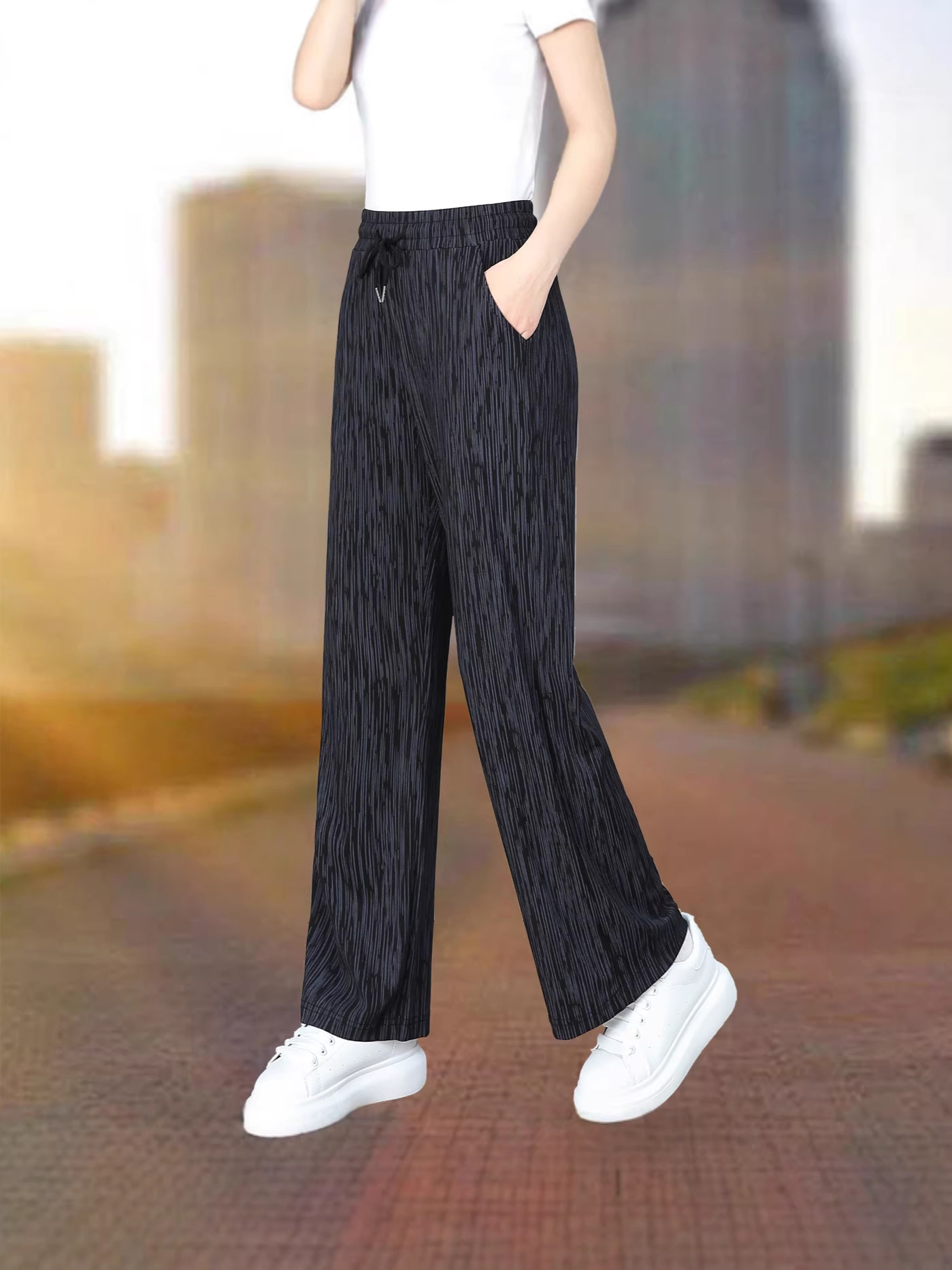 Ice Silk Thin Summer Wide-Leg Pants for Women 2026 New High-Waisted Loose Drape Casual Straight-Leg Pants Women's Trousers