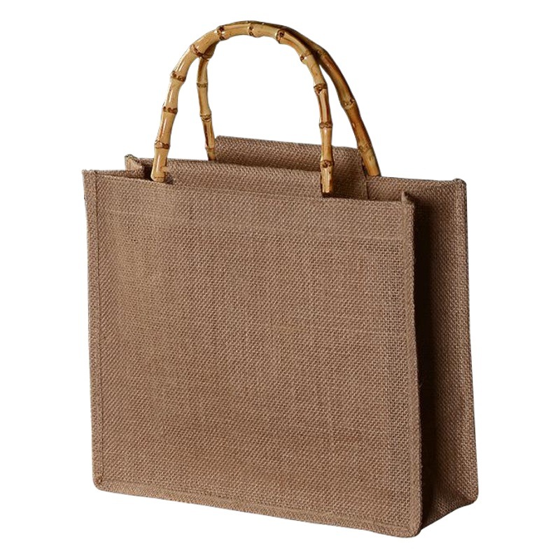 Mango de bambú bolsa de mano de lino conjunto artístico natural impermeable práctico regalo púrpura arcilla olla de almacenamiento multi-tamaño bolsa de compras