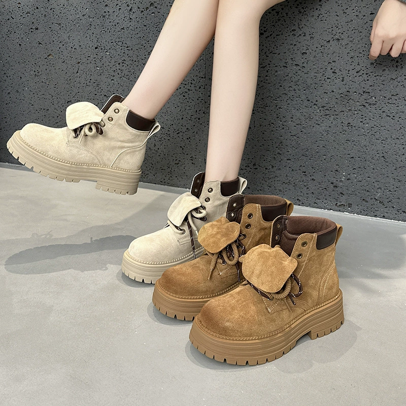 Женские ретро-ботинки на двойной шнурке, осень 2025, новые, повседневные, короткие, с отворотом, цвет ревеня