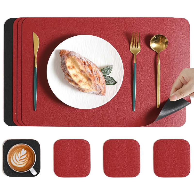 両面ライチ柄レザープレースマット、ホテル洋食プレースマット、高級家庭用環境に優しいダイニングテーブル断熱および火傷防止マット卸売|undefined