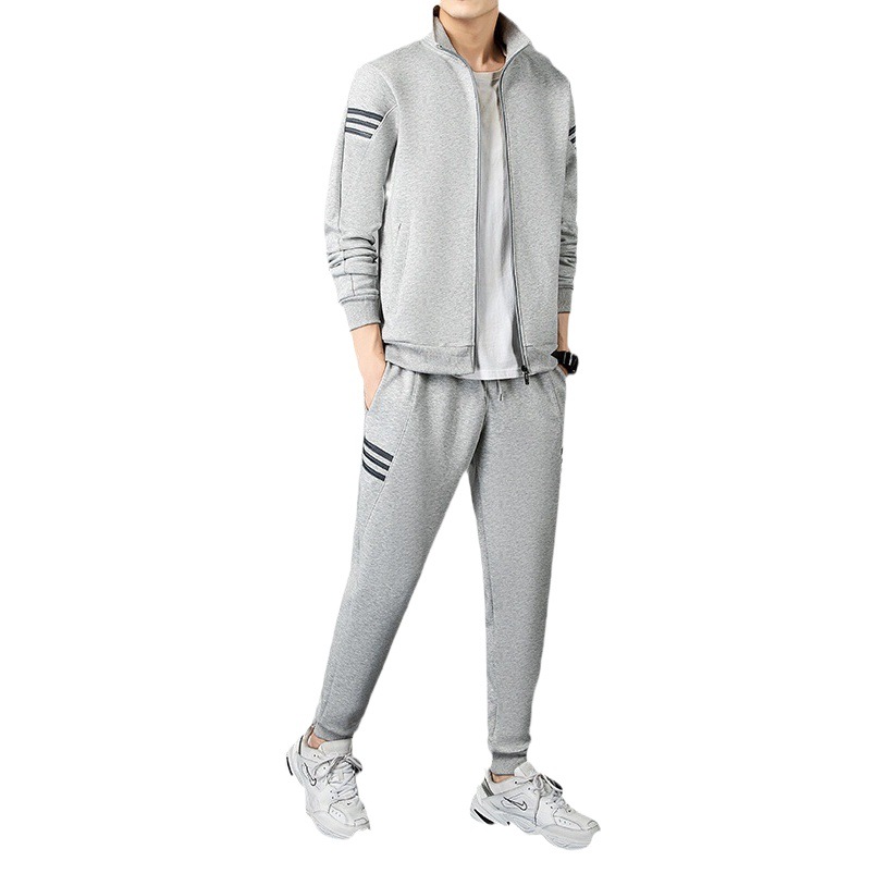 Traje deportivo hombres gordos primavera y otoño collar de pie ropa casual marca de moda hombres corriendo más tamaño suelto traje de tres piezas hombres