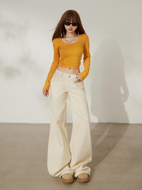 橙绢女装#美式复古低腰宽松喇叭裤秋冬弹力修身显瘦微喇牛仔裤女|undefined