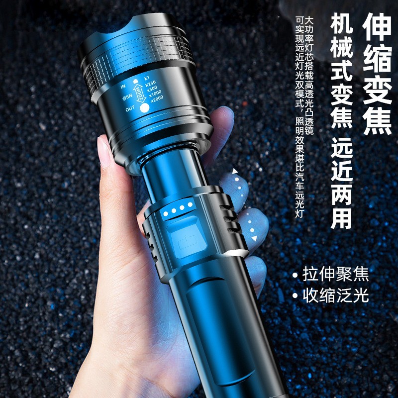 Transfronterizos nueva linterna de luz fuerte TYPE-C cargar multifuncional LED linterna linterna láser blanco al aire libre al por mayor