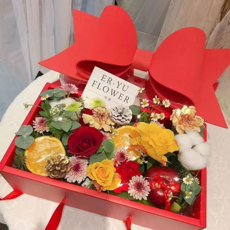 Caja de regalo con lazo de flores, caja de regalo para el Día de San Valentín, caja de regalo con tapa transparente, caja de embalaje para frutas, caja de regalo portátil.