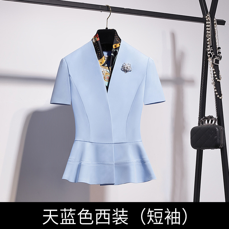职业女裙套装米白色高端西装外套女西服时尚酒店经理美容师工作服|undefined