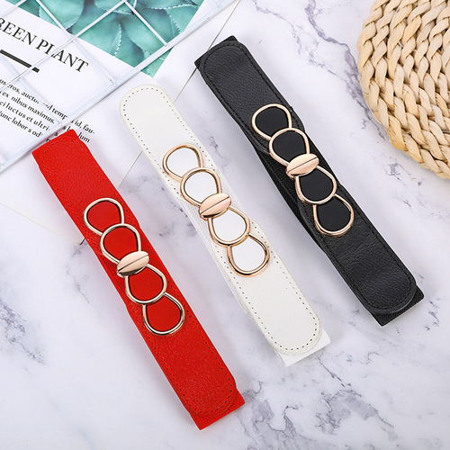 Factory Hot Selling Women's Decorative Button Tight Waist Seal Four Seasons Versatile Down Jacket Dress Elastic Belt Korean