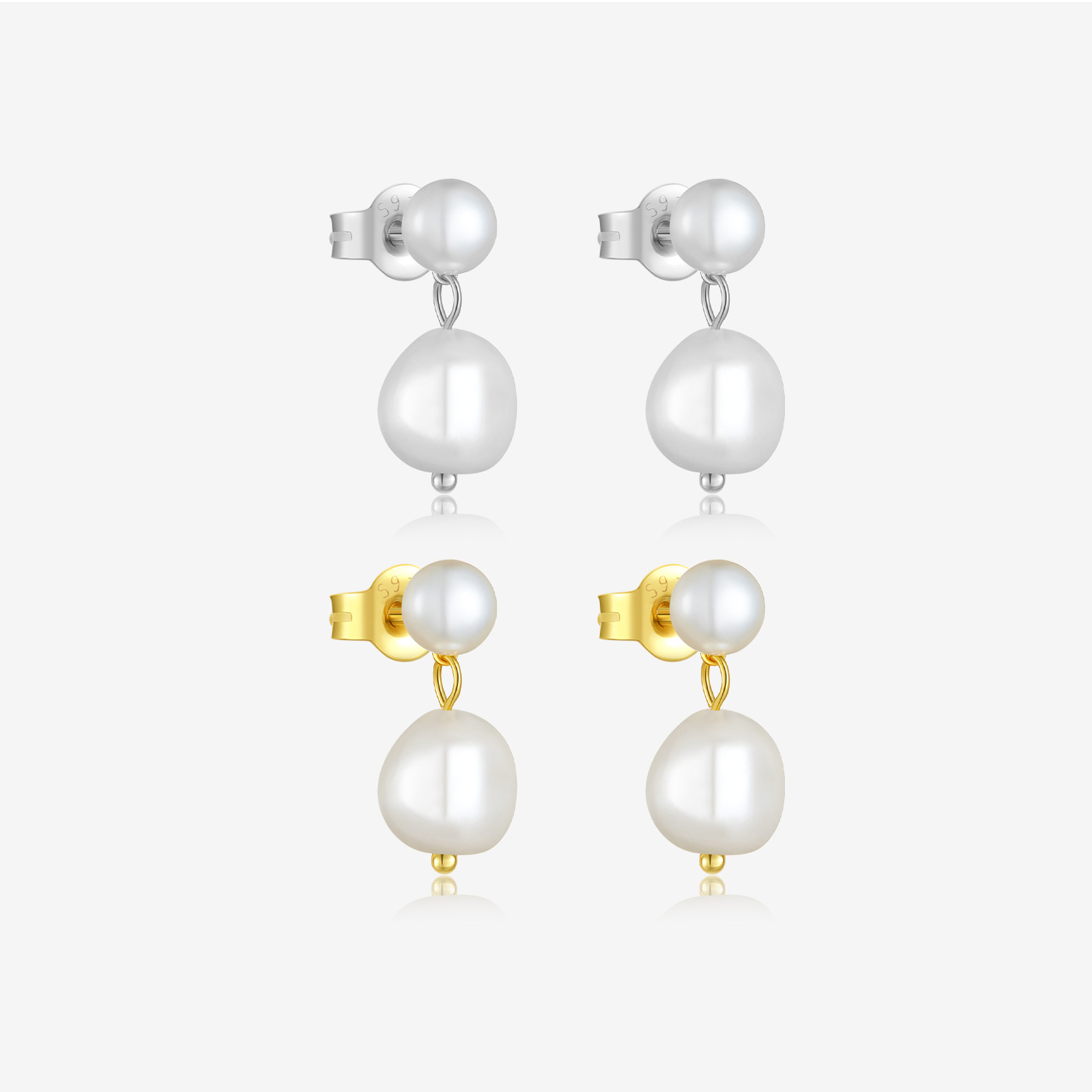韓版S925純銀簡約個性巴洛克不規則異型珠淡水珍珠耳環耳飾品女