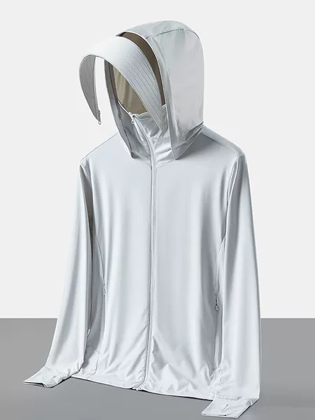 Original Yarn Ice Silk Ykk Zipper Sun Protection Clothing for Women Upf50 with Detachable Brim, Uv Protection Outdoor Cycling Sun Protection Clothing for Men