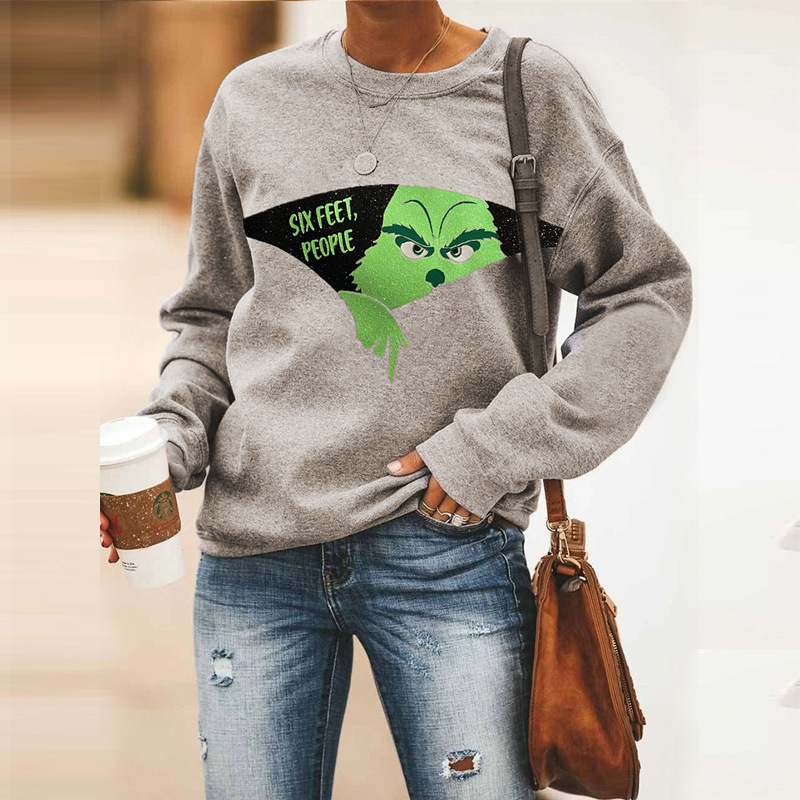 Europa y los Estados Unidos de la nueva ropa de mujer otoño y invierno chaqueta casual camisa manga larga dibujos animados extraños cabello verde ropa de Navidad mayorista image 6