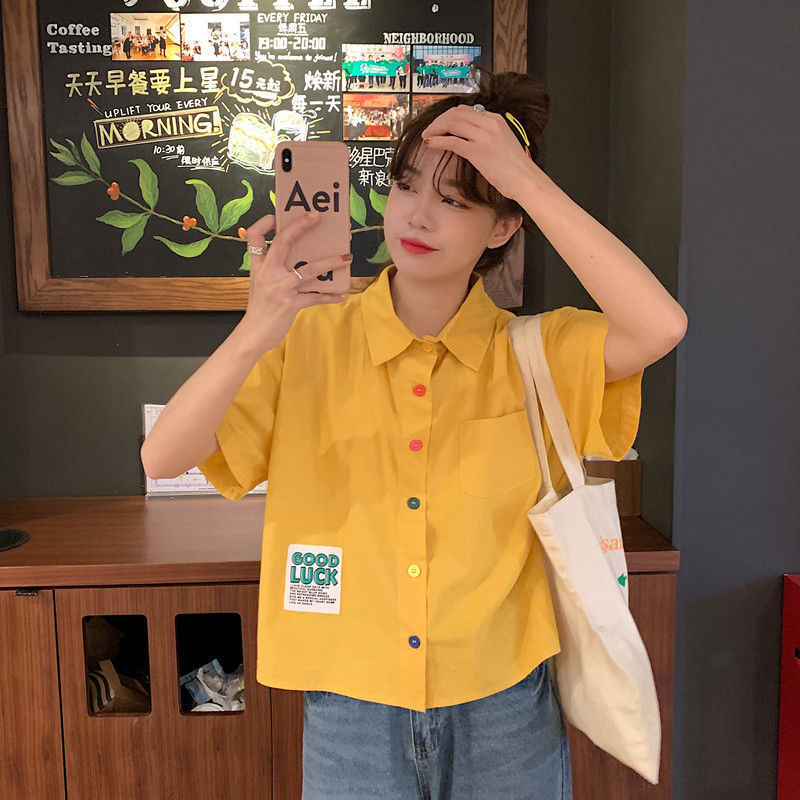 Summer New Short-sleeved White Shirt for Female Students Korean Loose All-match Rainbow Buckle Design Sense Elegant Trendy Top