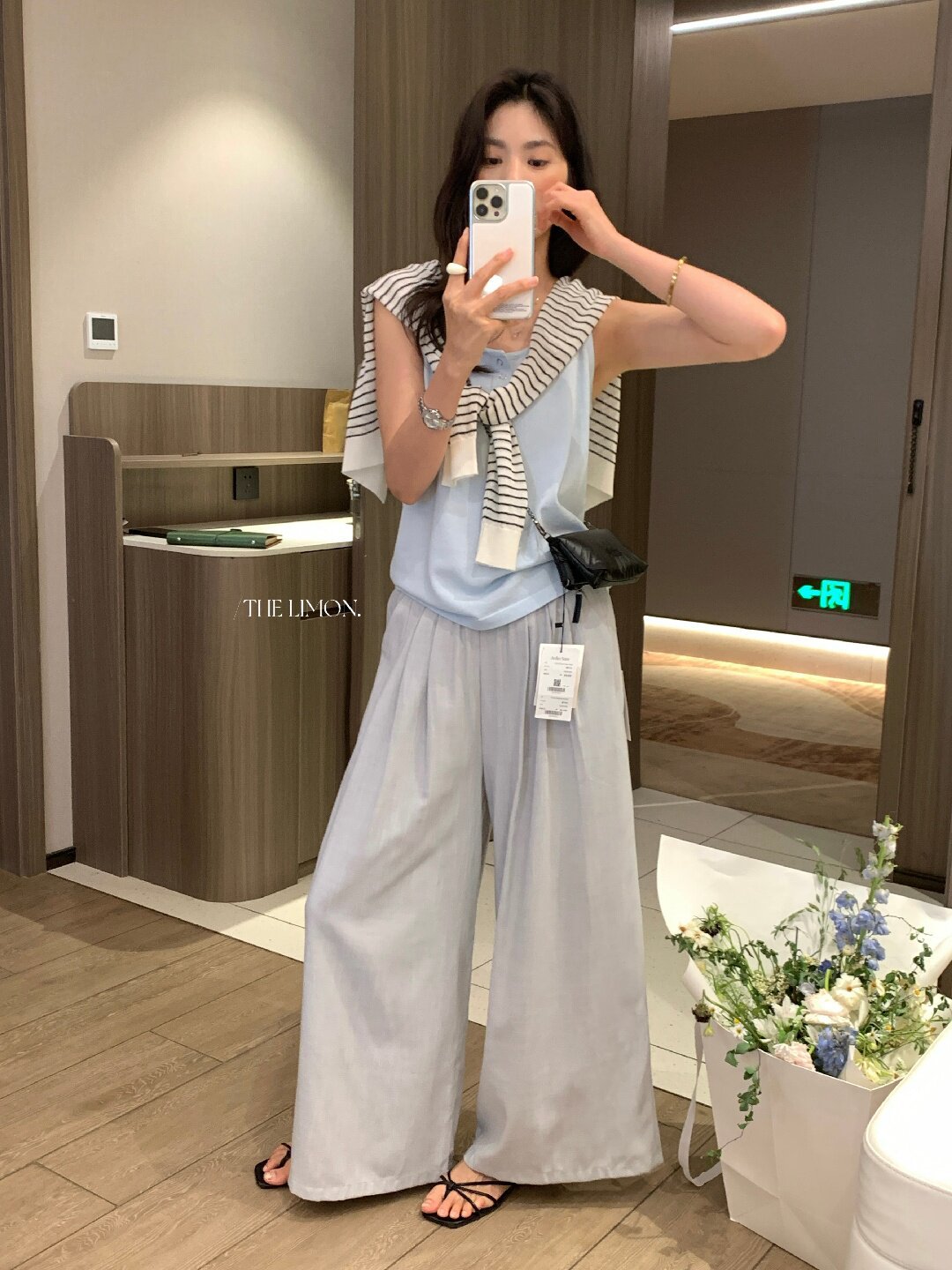 Quần ống rộng nữ vải linen phối cotton dáng suông mùa hè — Xám gạo, Xanh xám nhạt, Xanh đen, Cam bí ngô chi tiết 35