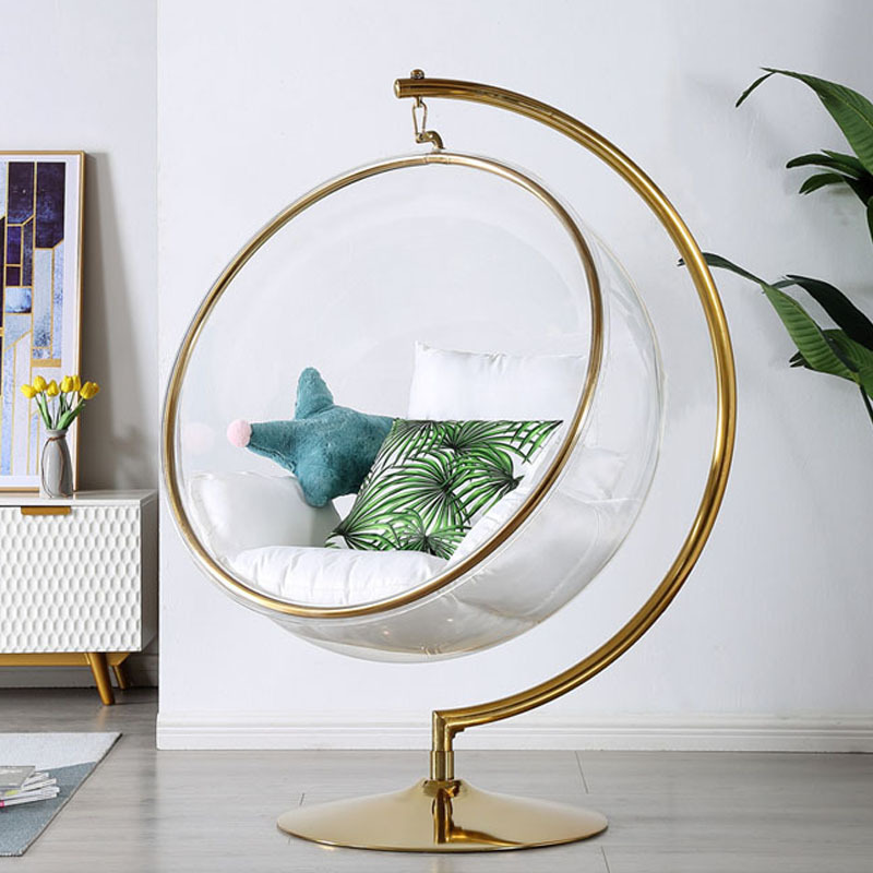 Transparent swing ball-shaped hanging acrylic hemisphere cradle hanging ball chair space bubble acrylic chair hanging basket hammock glass