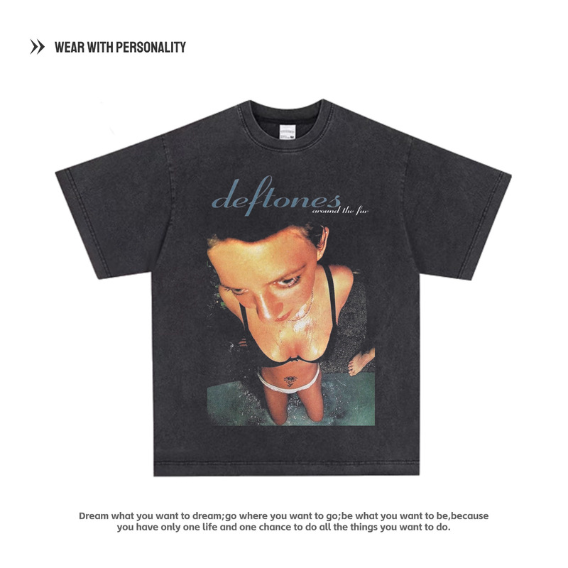 Metal Rock Deftones Washed Old American Retro Oversize Loose Cotton Men's and Women's Short-Sleeved T-Shirts