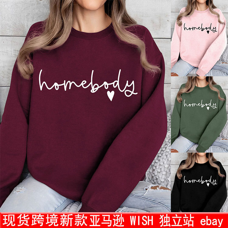 Amazon Autumn and Winter Thickened Trendy Women's homebody Love Letter Printing Retro Round Neck Fleece Sweat