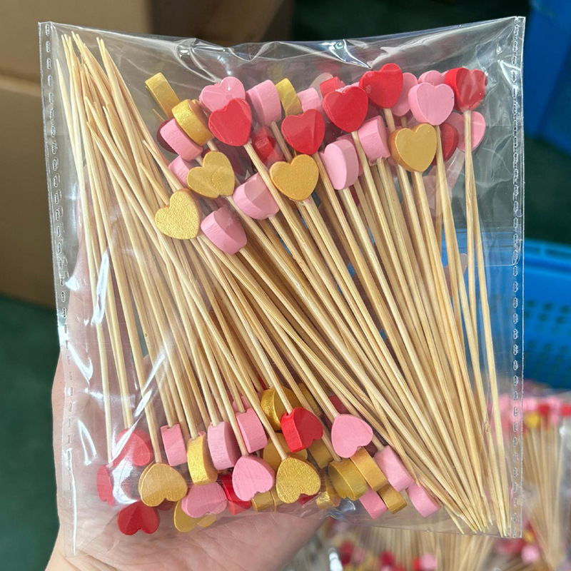 Nuevo producto decoración palo de bambú 100 piezas/paquete de fruta de dibujos animados lindo palo de bambú palo de hamburguesa palo de cóctel palo de bocadillo Amazon