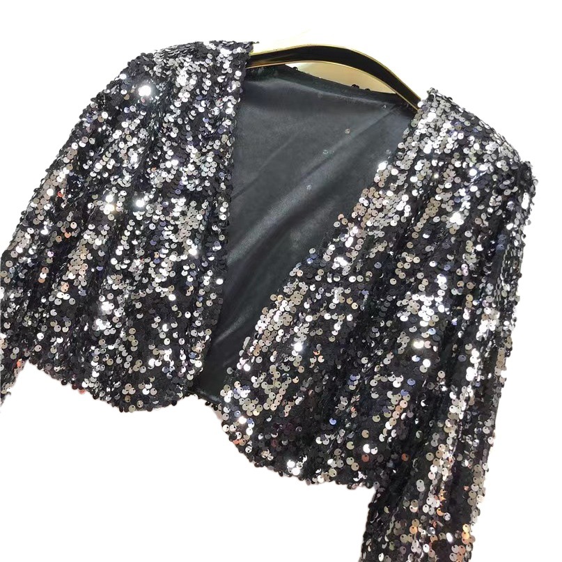 Chaqueta de lentejuelas de alta gama para mujer, estilo vacacional, exportación europea y americana, blazer de lentejuelas de moda femenina, top único
