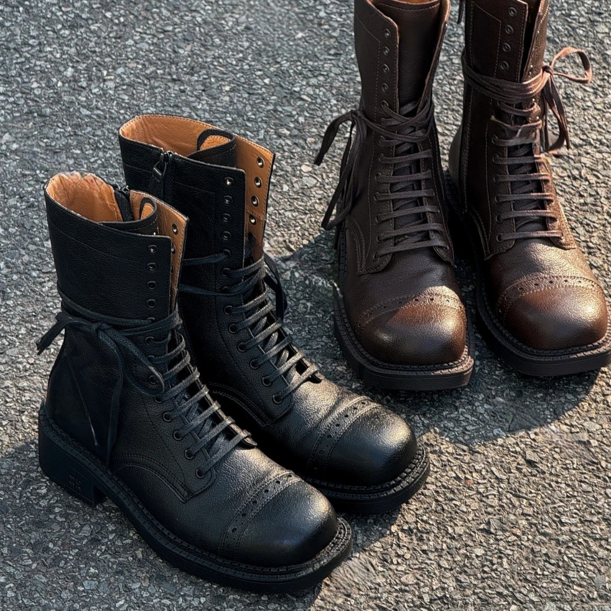 [Ready Stock] Martin Boots for Women 2024 Spring and Autum New Heightening Knight Mid-Calf Boots for Women British Style Thick-Soled Short Boots