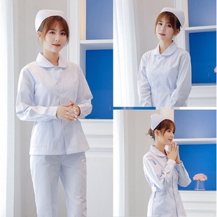 Nurse Uniform Long-Sleeved Women's Autum and Winter Short-Sleeved Round Neck Split Suit Short Medical Worker Dental Oral Work Clothes