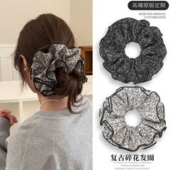 气质优雅碎花大肠发圈超大花边马尾扎发绳小众设计高级感皮筋头饰