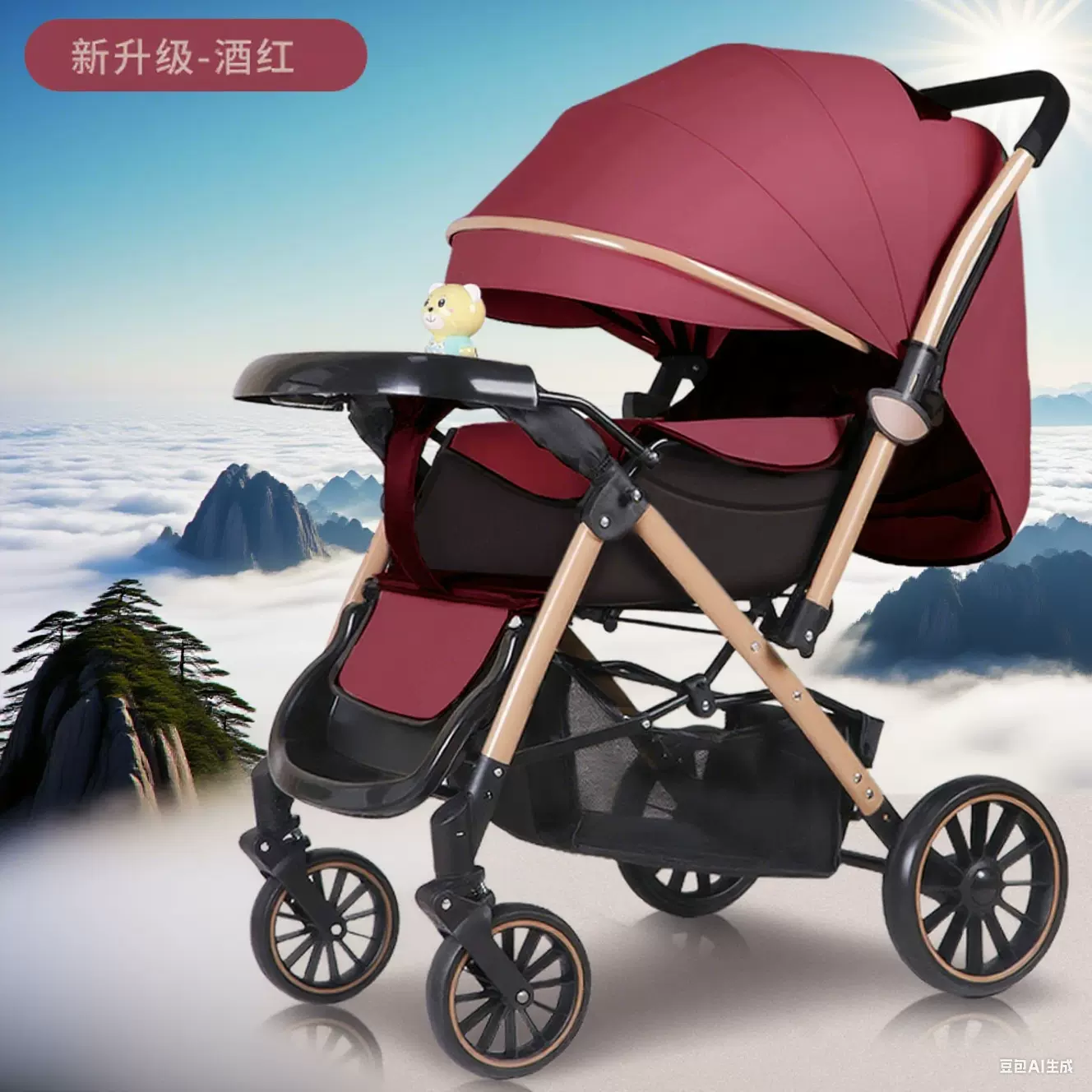 折叠婴儿手推车可坐可躺轻便四轮减震遛溜娃推车宝宝车外出推车人