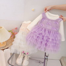 女童春秋装连衣裙2025新款儿童公主裙蝴蝶结连衣纱裙女宝外贸批发