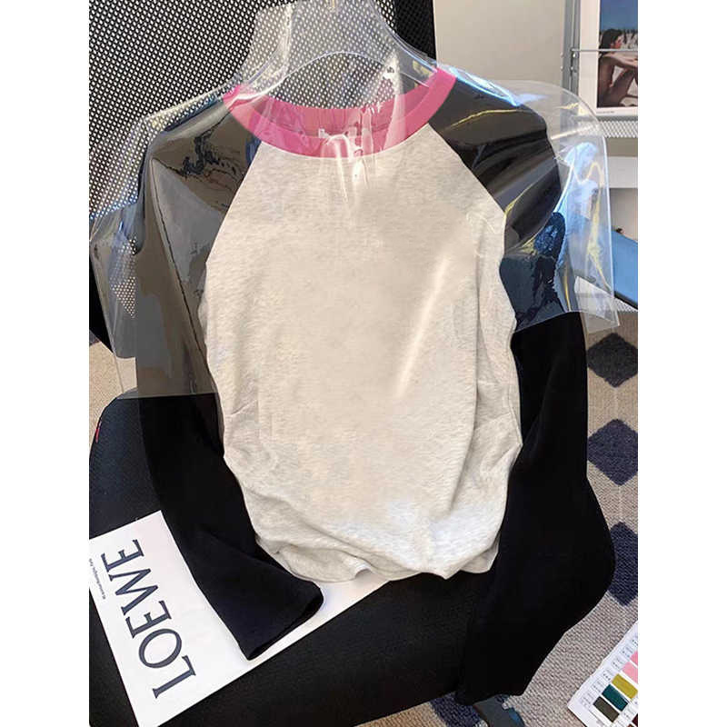 Contrast Color Raglan Long-Sleeved T-Shirt for Women 2025 Spring New Loose Slim Design Niche Color Matching Round Neck Top Contrast Color Raglan Long-Sleeved T-Shirt for Women 2025 Spring New Loose Slim Design Niche Color Matching Round Neck Top