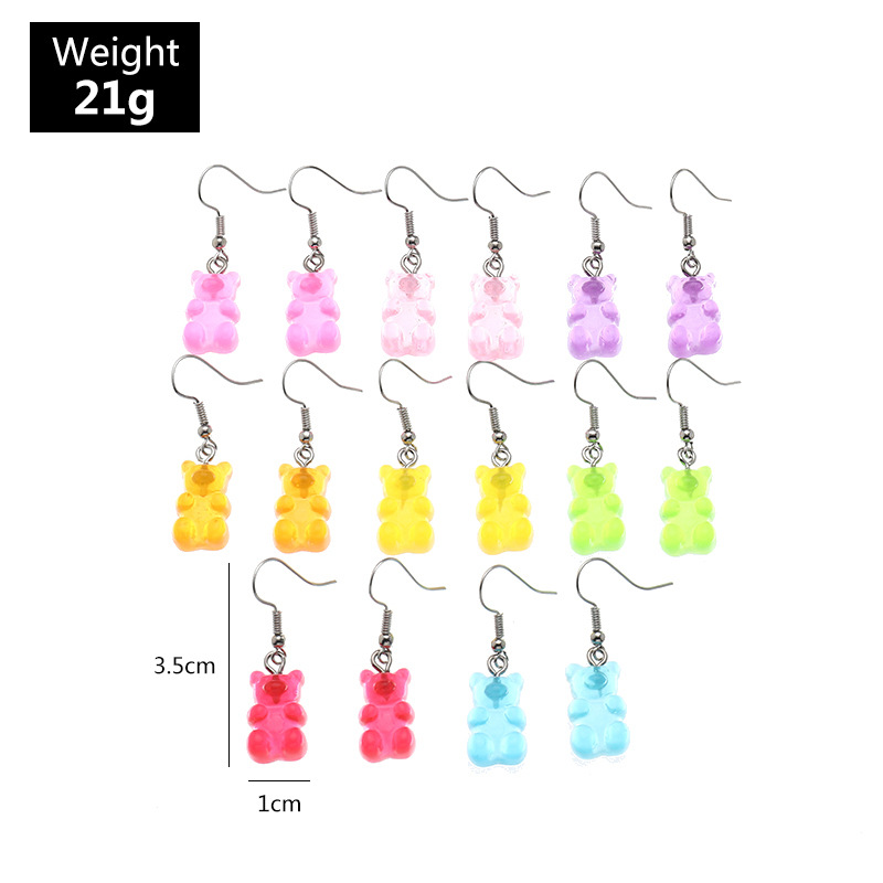 Fashion Cute Candy Color Cartoon Bear Girls' Earrings 8 Pairs Set display picture 1