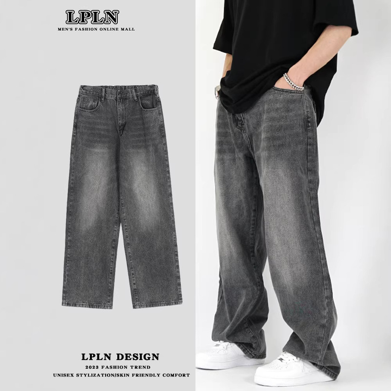 Washed Straight-Leg Jeans for Men, New Spring and Autumn Style, American-Style Loose Wide-Leg, Trendy Retro Casual Long Pants Washed Straight-Leg Jeans for Men, New Spring and Autumn Style, American-Style Loose Wide-Leg, Trendy Retro Casual Long Pants