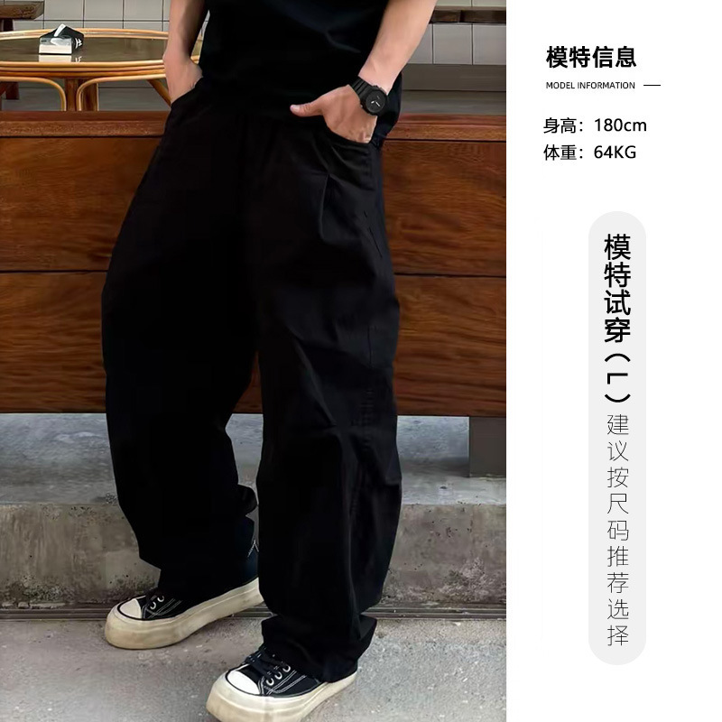 秋季男士水洗长裤宽松休闲手感棉百搭工装弯刀松紧腰直筒裤裤子潮|undefined