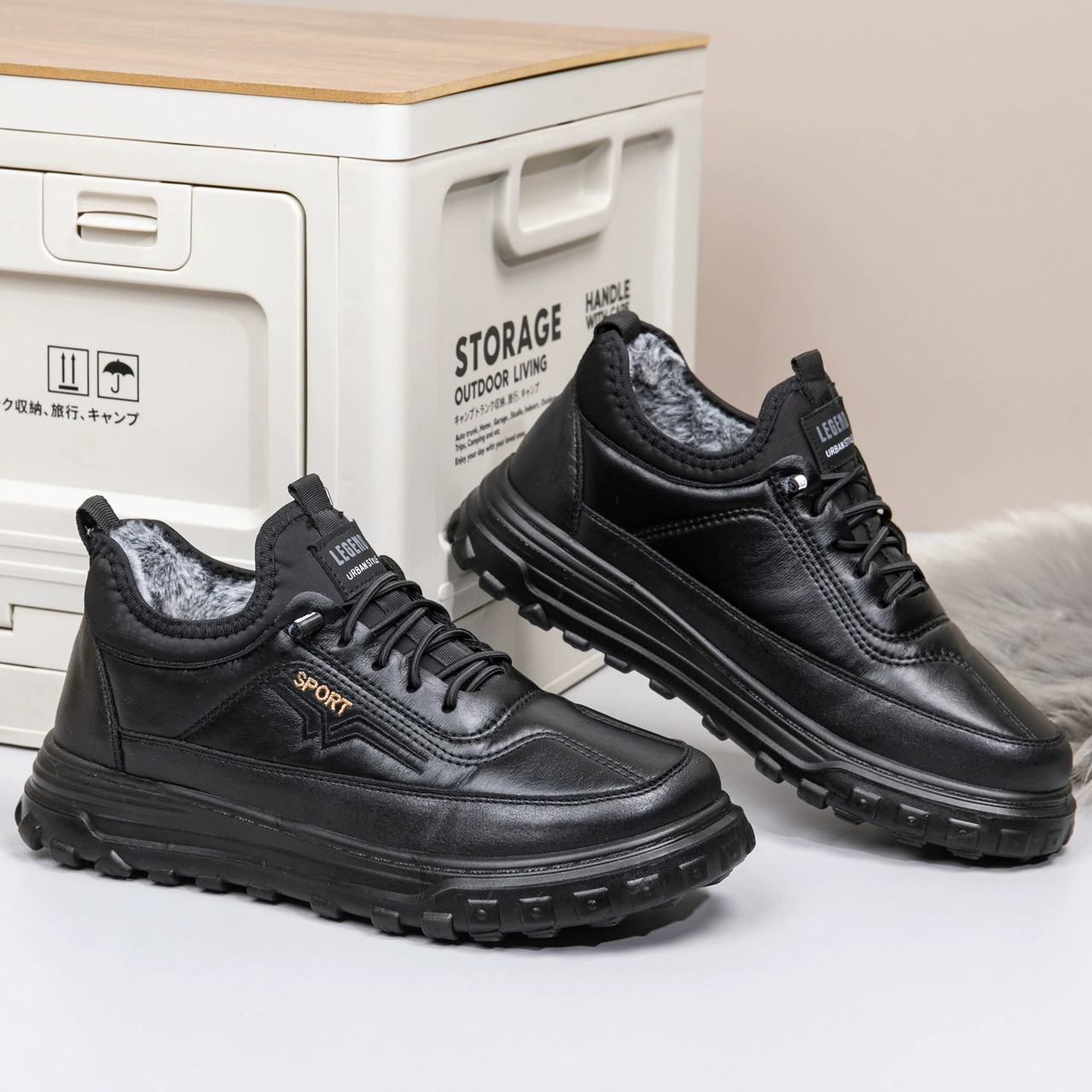 Мужские полиуретановые хлопчатобумажные туфли с бархатом утолщенные повседневные туфли легкие толстые подошвы среднего и пожилого делового ветра хлопковые сапоги