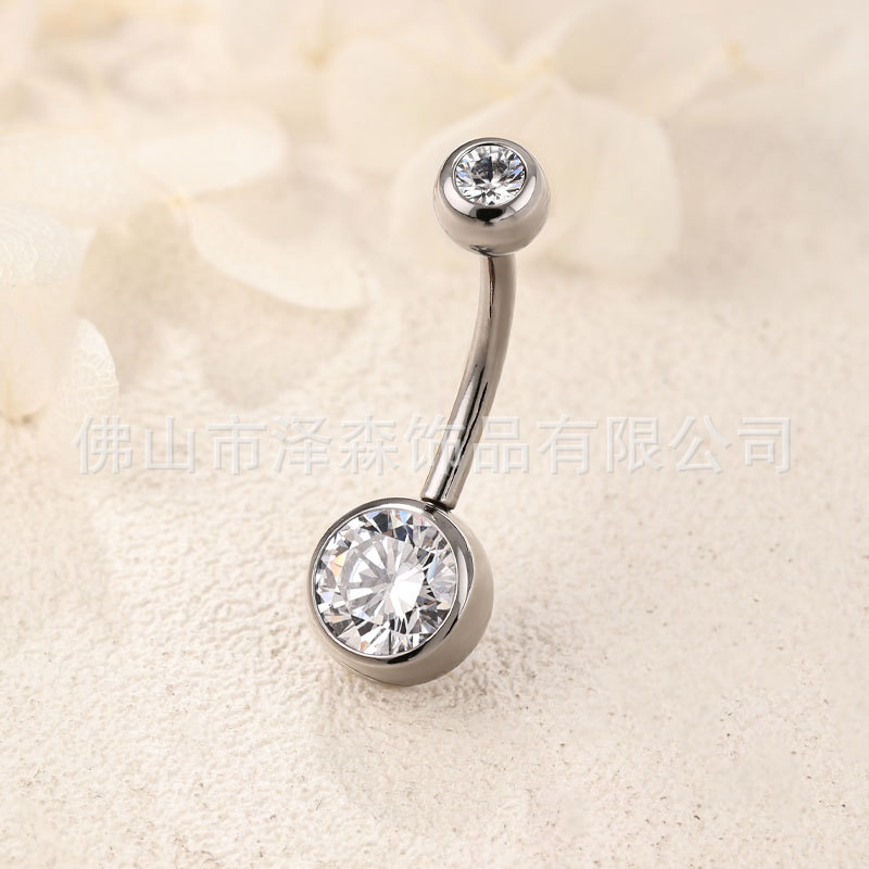 F136 Titanium Alloy 5A Zircon Internal Thread Navel Ring Belly Button Piercing Jewelry Simple Geometric Ball Style Titanium Body Jewelry for Men and Women detail image 4