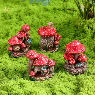 跨境树脂夜光粉发光小蘑菇房子花园装饰品家居摆件微景观庭院造景