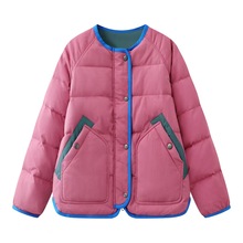 现货2025冬季新款宽松圆领撞色包边轻薄保暖羽绒服外套 324421233