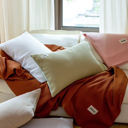 A类全棉四件套纯色简约华夫格被套日式纯棉莫代尔床单被罩床品