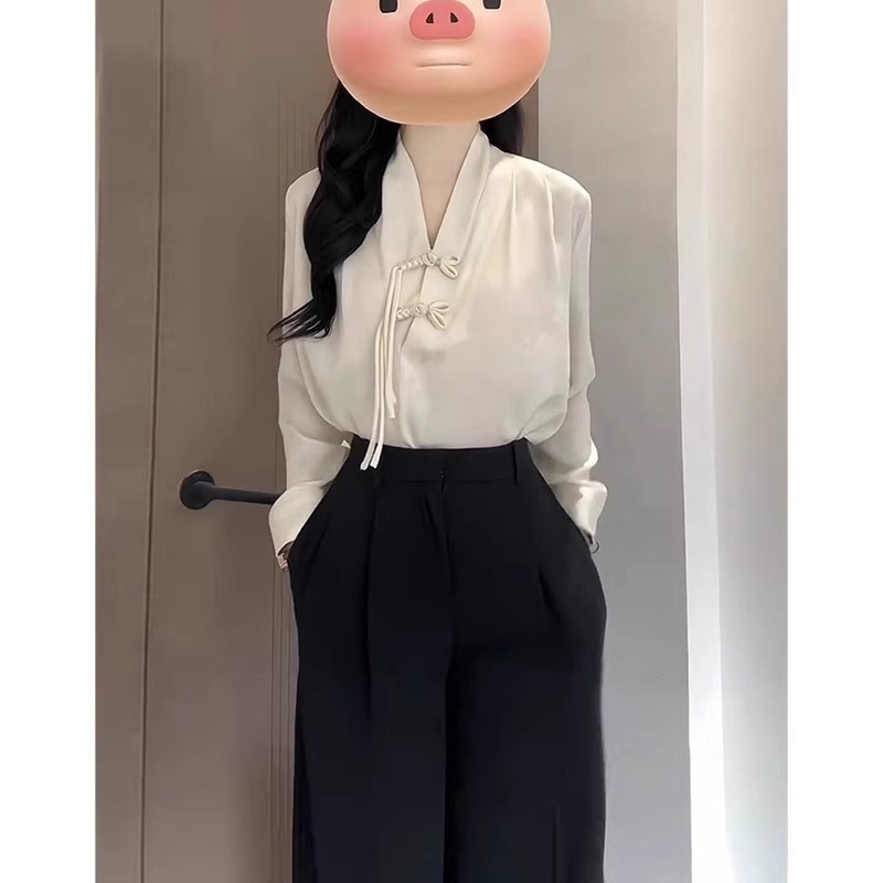 清仓捡漏品牌折扣店正品商场专柜女装新中式国风衬衫盘扣设计上衣