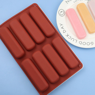 Spot Wholesale Silicone 8-Piece Long Finger Biscuit Mold Cigar Financier Mold Round Bar Mousse Mold Ice