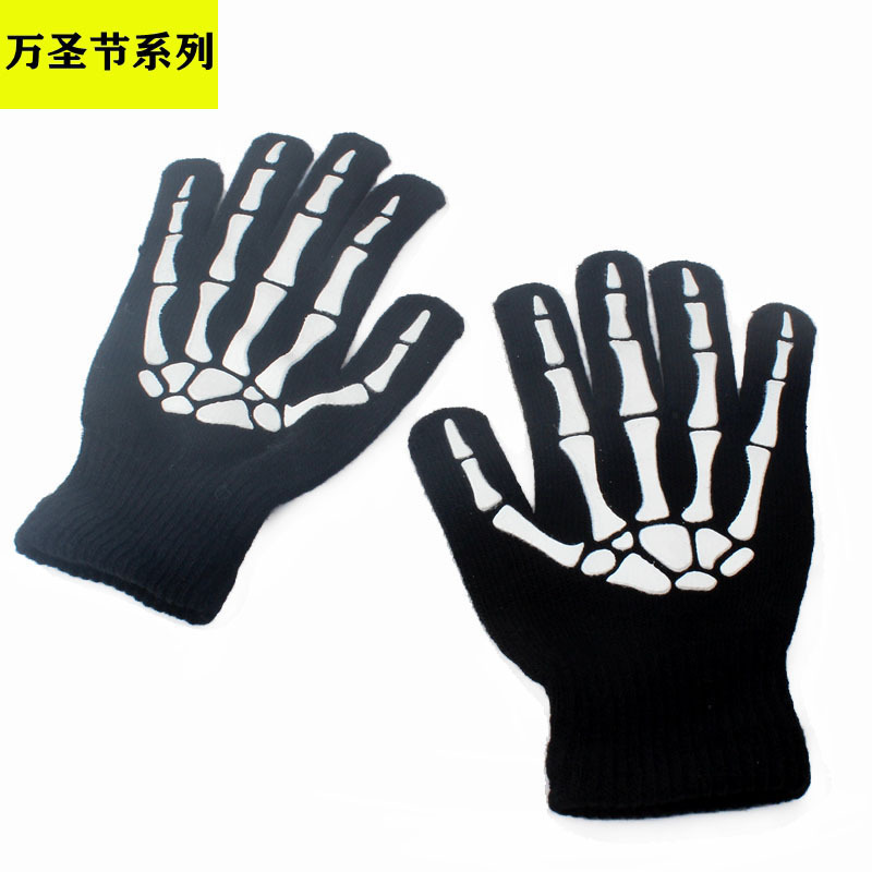 [Exclusivo transfronterizo] dedo completo cráneo fantasma garra guantes de punto fantasma Festival danza etapa ropa a juego esqueleto guantes