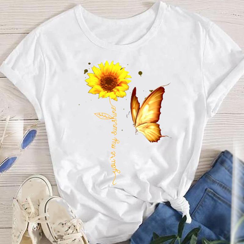 Frau T-shirt Kurzarm T-shirts Drucken Mode Blume display picture 18