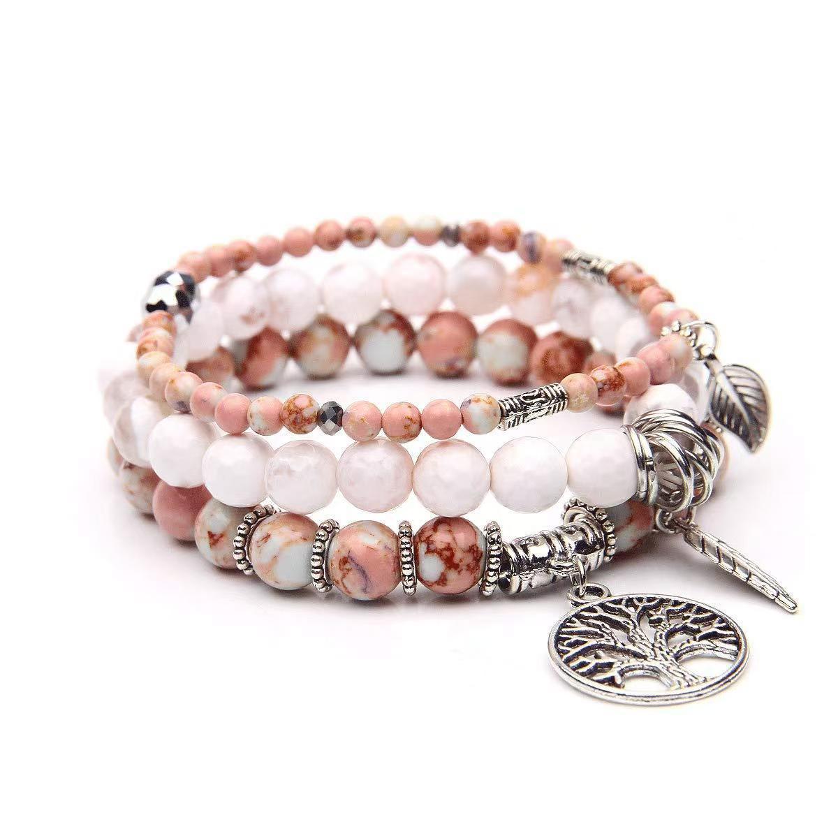 Bracelet arbre de vie plume avec pierres turquoise bohème_voghion.com