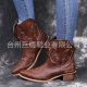 Spot 2021 Autumn and winter New Amazon Pointed Embroidered Chunky Heel Women's Leather Boots winter cottonboots