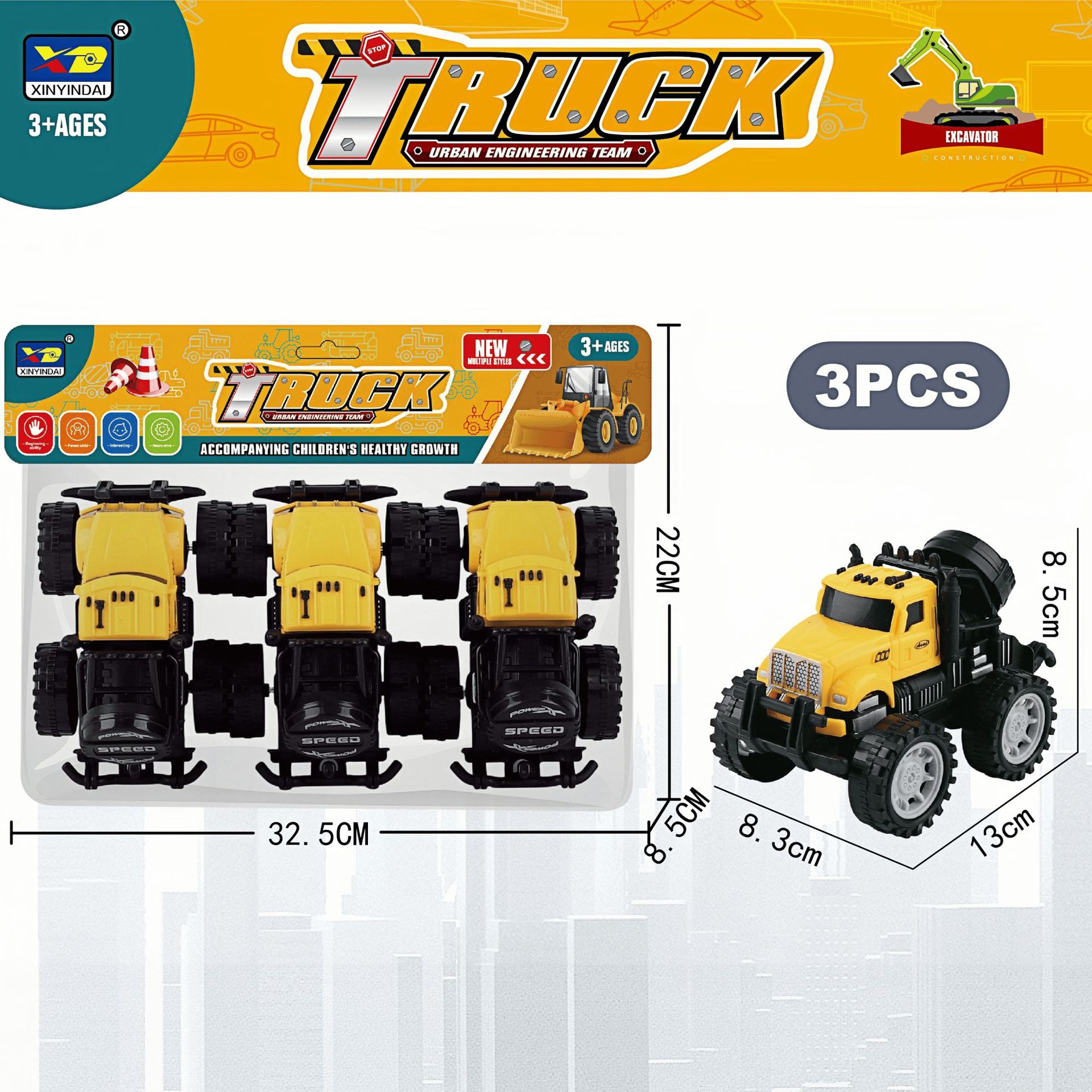 Juguete de Coche de Ingeniería de Inercia Plástico con Deslizamiento para Niños
