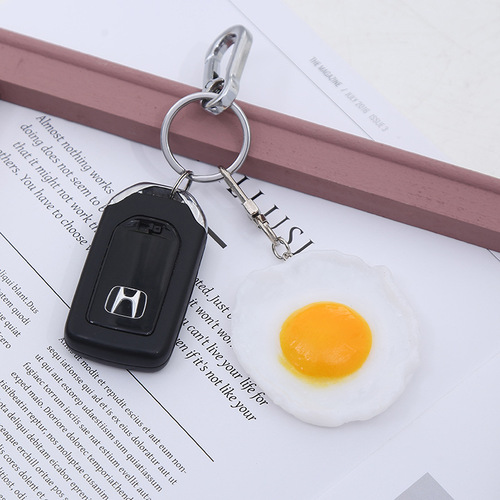 PVC simulation fried egg alloy keychain fun model portable bag pendant funny food door buckle pendant