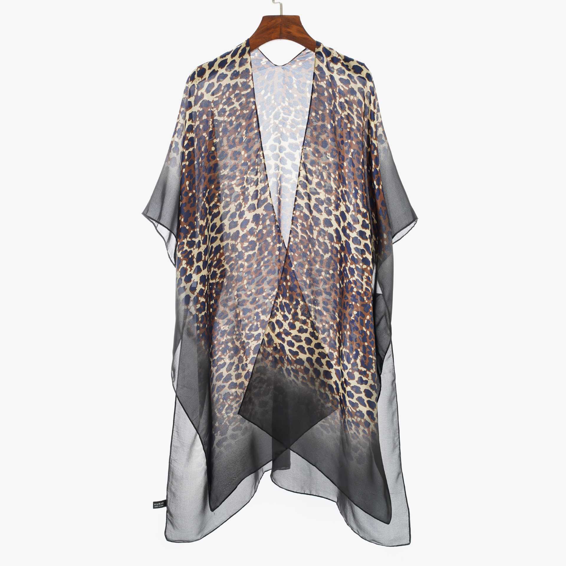 Kimono Cardigan de Playa con Estampado de Leopardo Degradado, Estilo Europeo y Americano, Protección Solar, Imitación de Seda, Verano 2026, Gran Venta