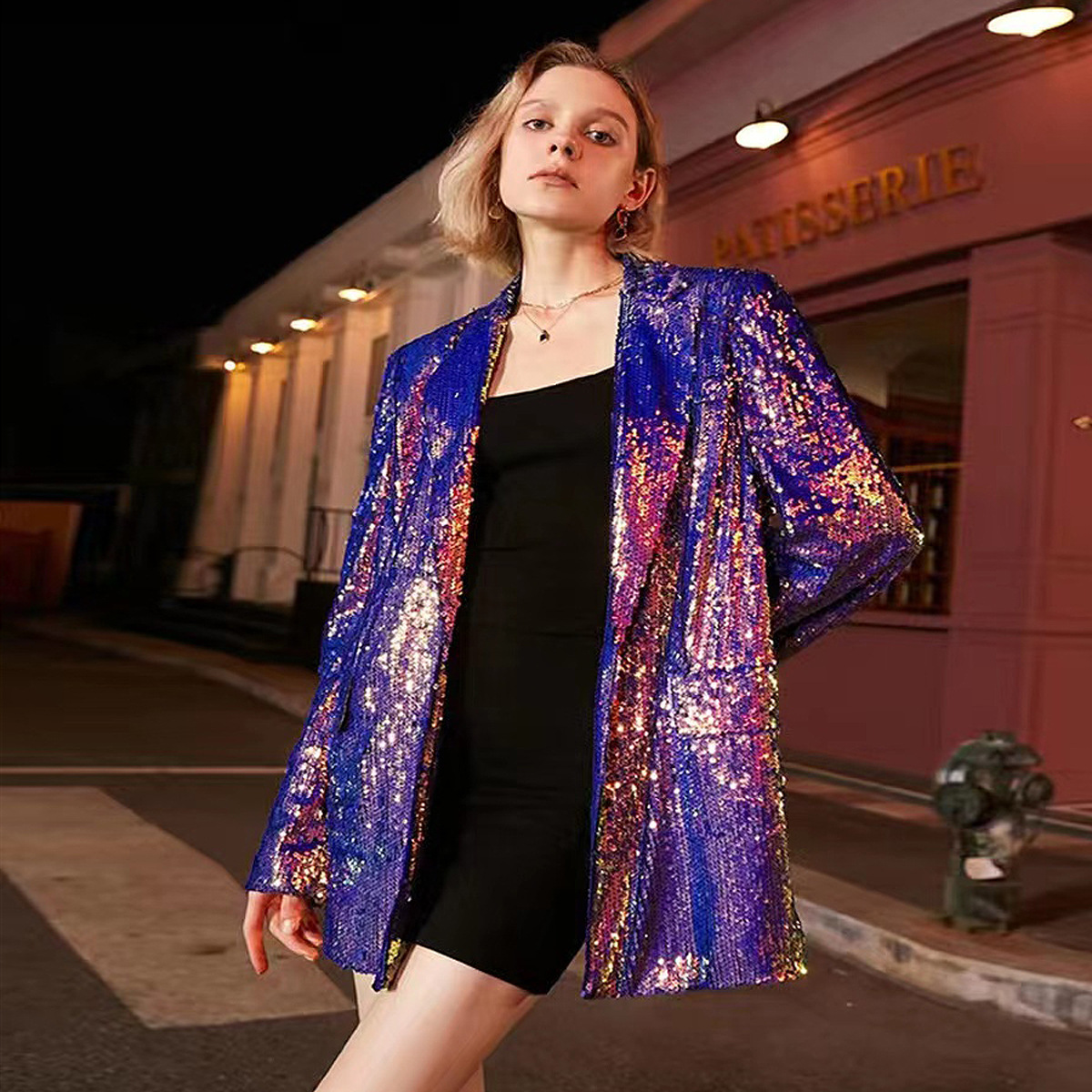Saco Blazer con Lentejuelas para Mujer 2317 de Fibra de Acetato Sin Planchado
