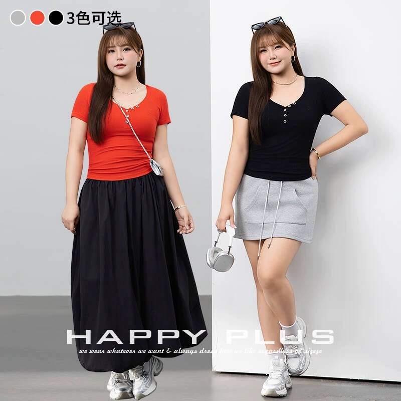 Американская горячая девушка V-образным вырезом с тонким вырезом с вышивкой на плече Run 9261 большой размер толстая мм горячая девушка тонкая футболка с короткими рукавами