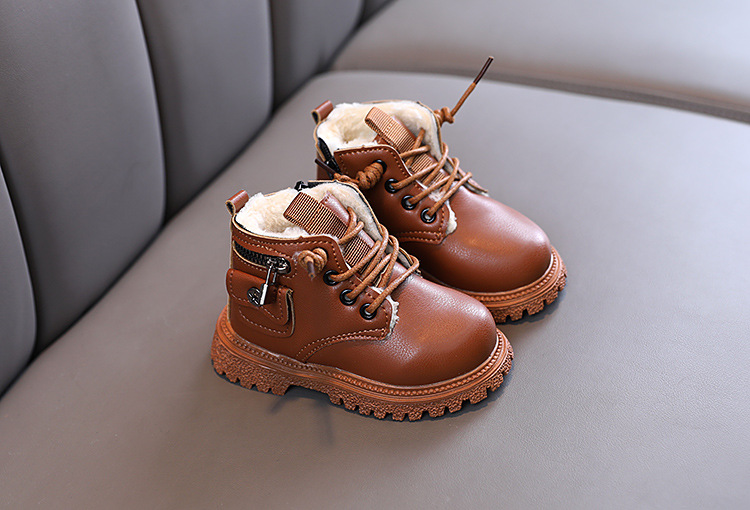 Nuove scarpe invernali da bambina in cotone felpato e ispessito, stivali Martin da ragazzo, taglio basso morbido in stile britannico_voghion.com