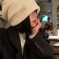 兔毛堆堆帽子女2025新款保暖白色毛绒渔夫帽适合大脸冷帽水桶帽